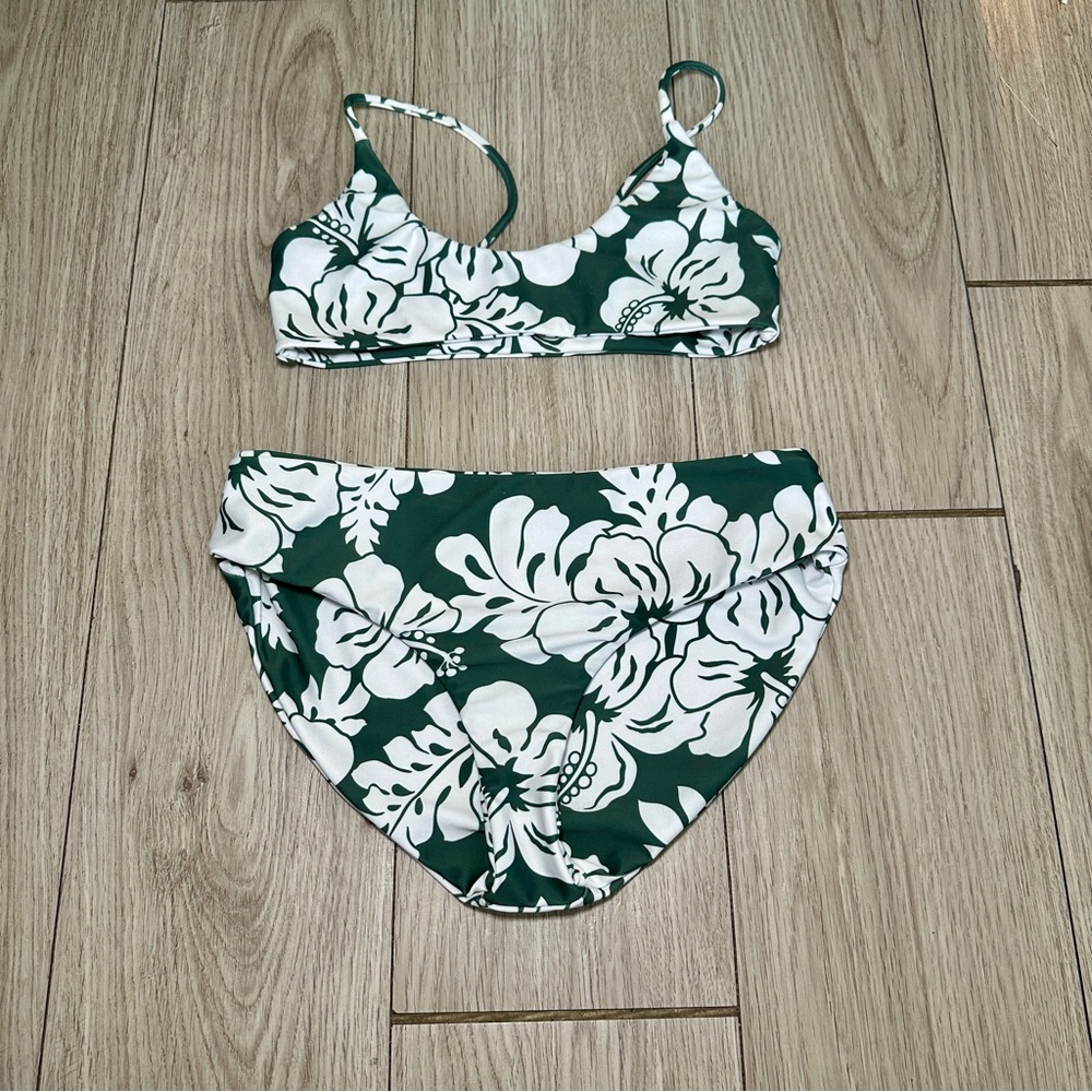 Mikoh Green and White Floral Bikini